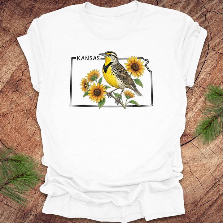 Kansas State Vogel Wiesenlerche Tee für den Großhandel von Wandering Owl Adventure Co.