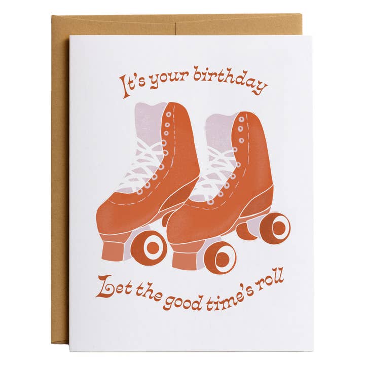 Let the Good Times Roll Retro Roller Skates Birthday Card for wholesale by Habitude Paper
