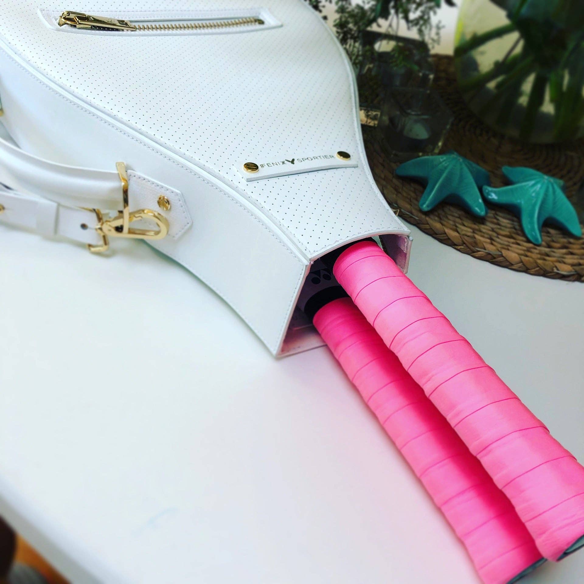 FENIX SPORTIER - Venta al por mayor Bolsa de deporte - Unisex - Bolsa de Raqueta de Tenis de Cuero Billie Bag (Blanco/Oro)6