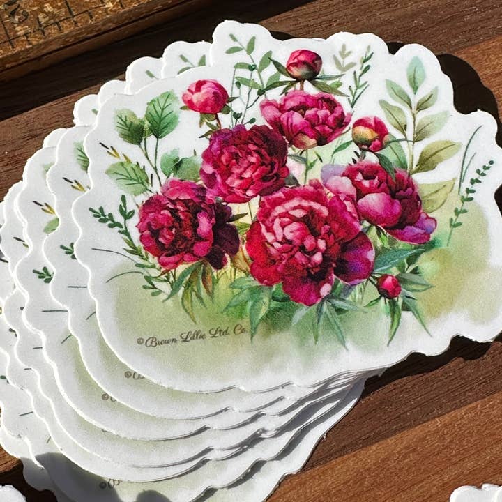 Brown Lillie - Vente Autocollant - Pivoine Rose Fuchsia : Autocollant Vinyle Imperméable 3" | Novembre