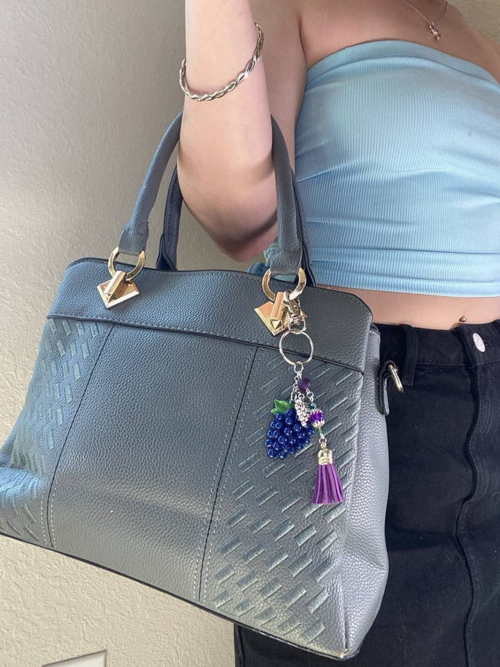 Grapes | Fruit Keychain | Summer Purse Accessory | Zipper Pull | Keychain For Purse | Backpack Zipper Keychain for wholesale by StayTay Store