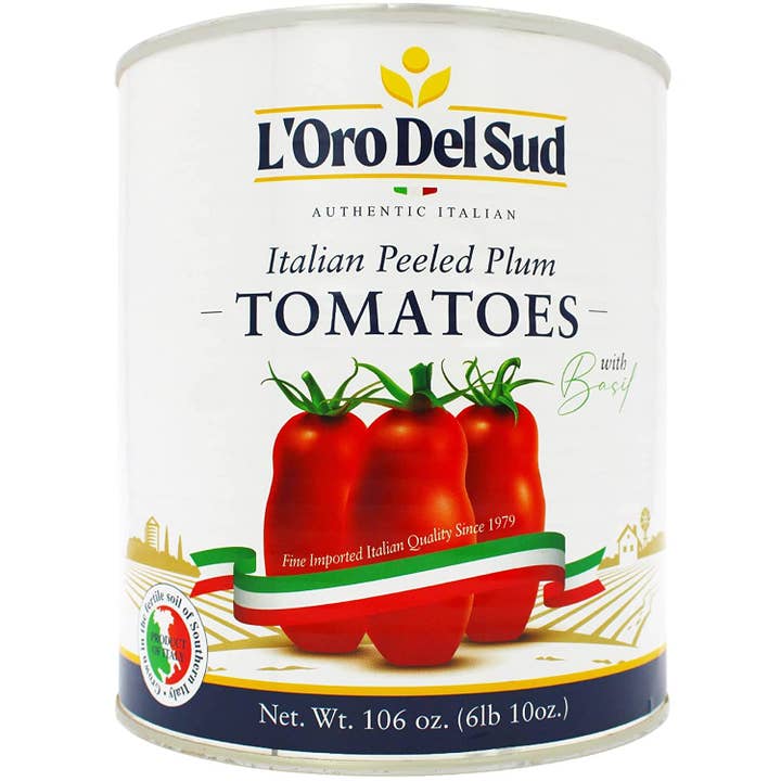 L’Oro Del Sud Whole Plum Tomatoes w/Basil (6.10 lbs.) for wholesale by Wholesale Italian Food