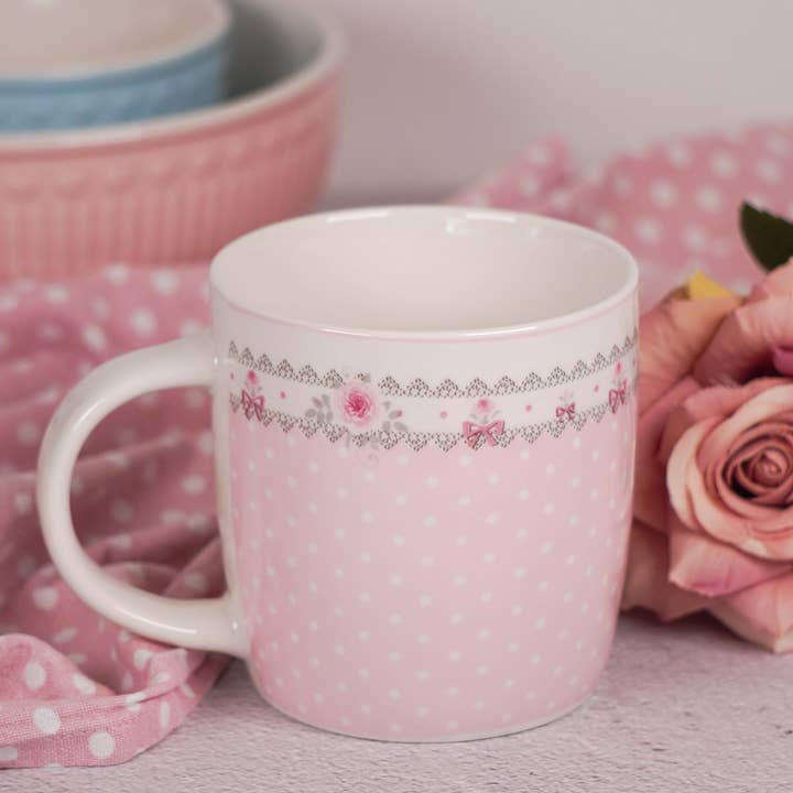 Isabelle Rose – Engroshandel Kaffekrus – Krus med prikker og roser lyserød 350 ml Isabelle Rose