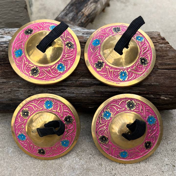 Lungta Imports – wholesale Musical instrument – 2 Pairs Brass Floral Finger Cymbals Zills for Belly Dance11