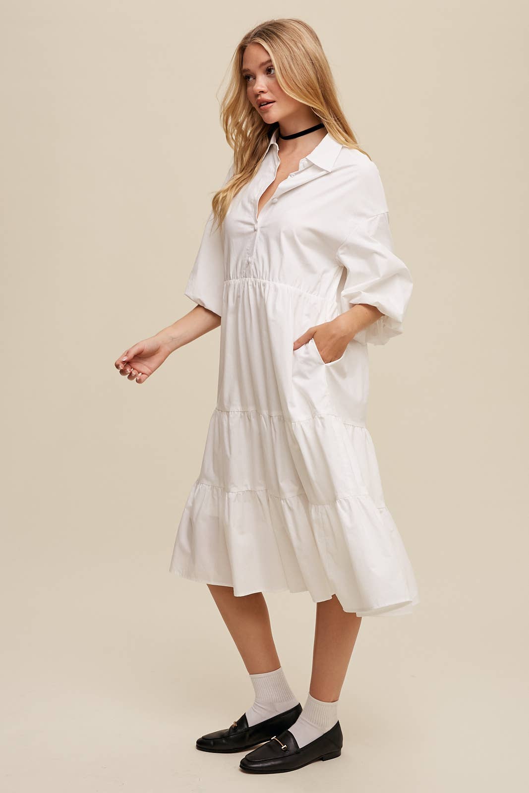 Listicle - Wholesale Dress - Women's - Tiered Poplin Shirt Dress36