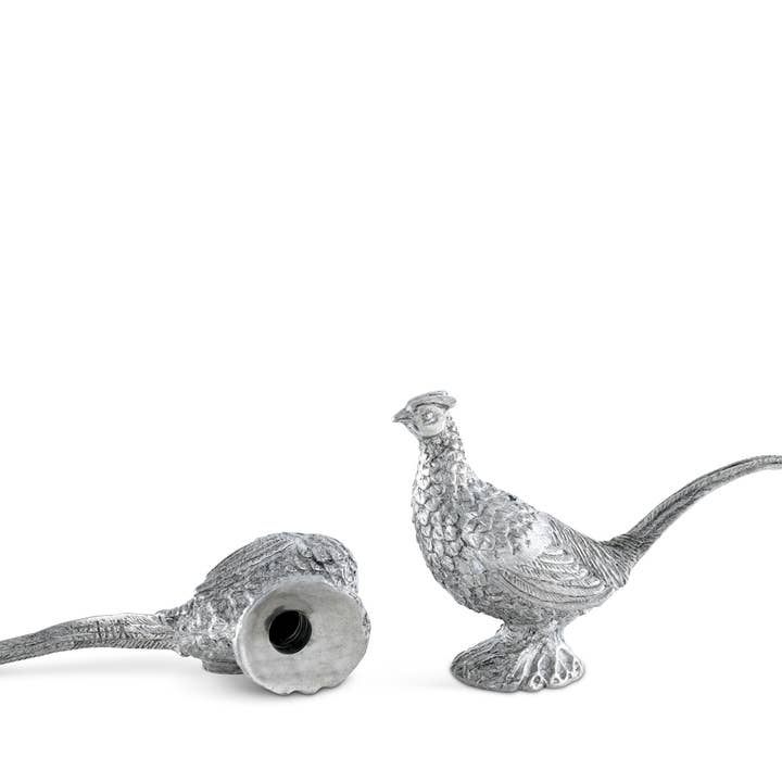 Vagabond House - Wholesale Salt & Pepper Shaker Set - Pewter Pheasants Salt & Pepper Set