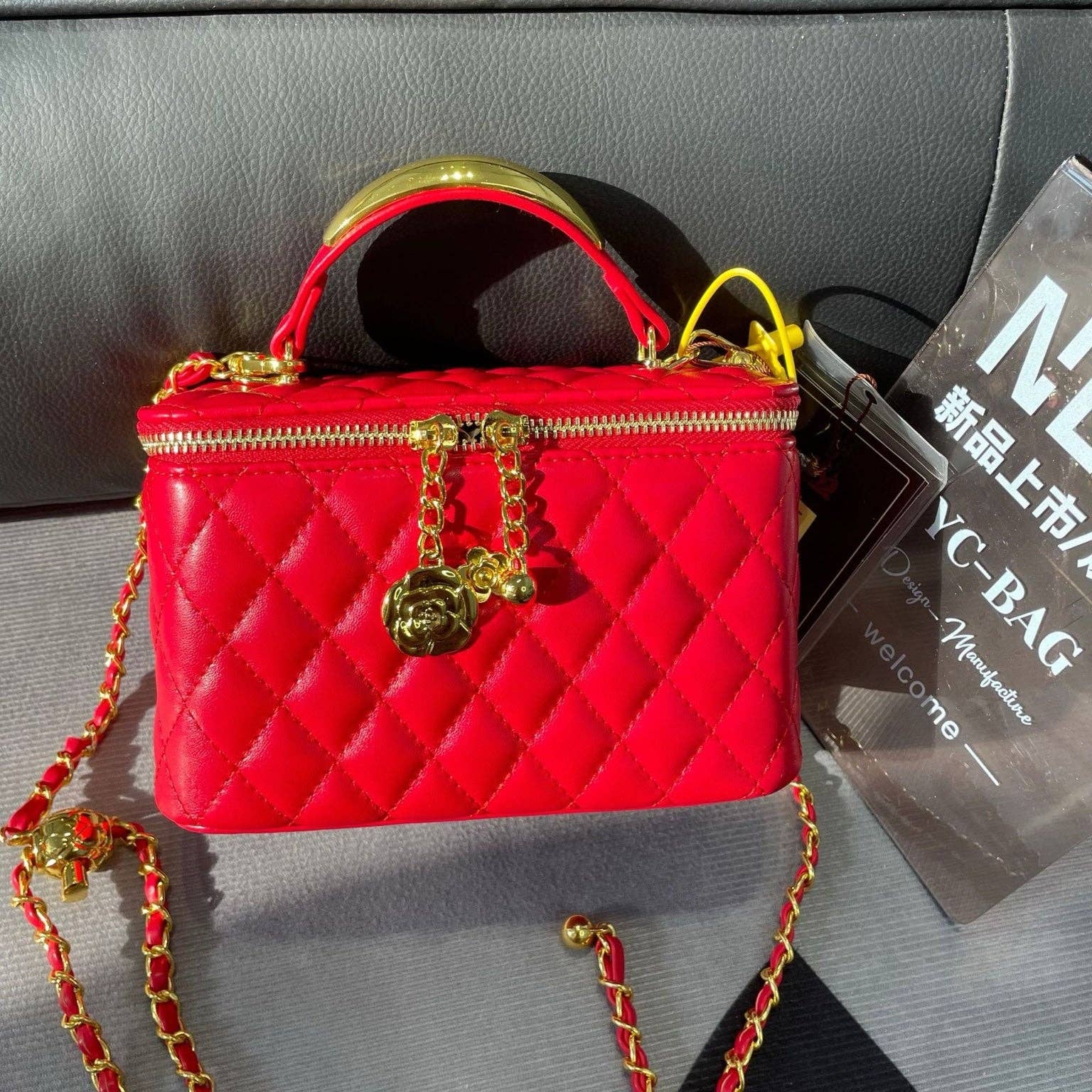 MB Fashion Wholesale - Wholesale Crossbody Bag - Women's - EVERY FASHION Quilted Box Crossbody Bag with Gold Chain and Charm Accent 51850