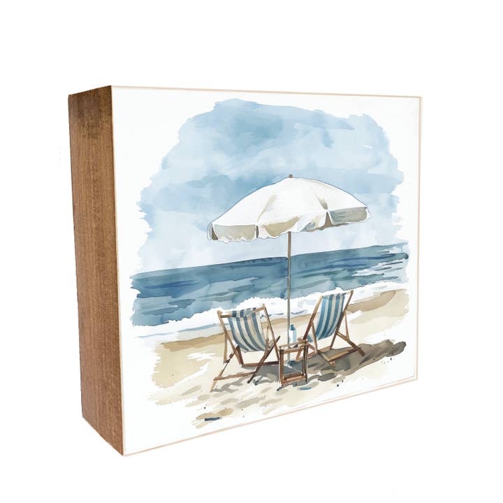 Second Nature by Hand - Wholesale Tafelbladdecoratie - Strandstoelen Decoratief Houten Blok1