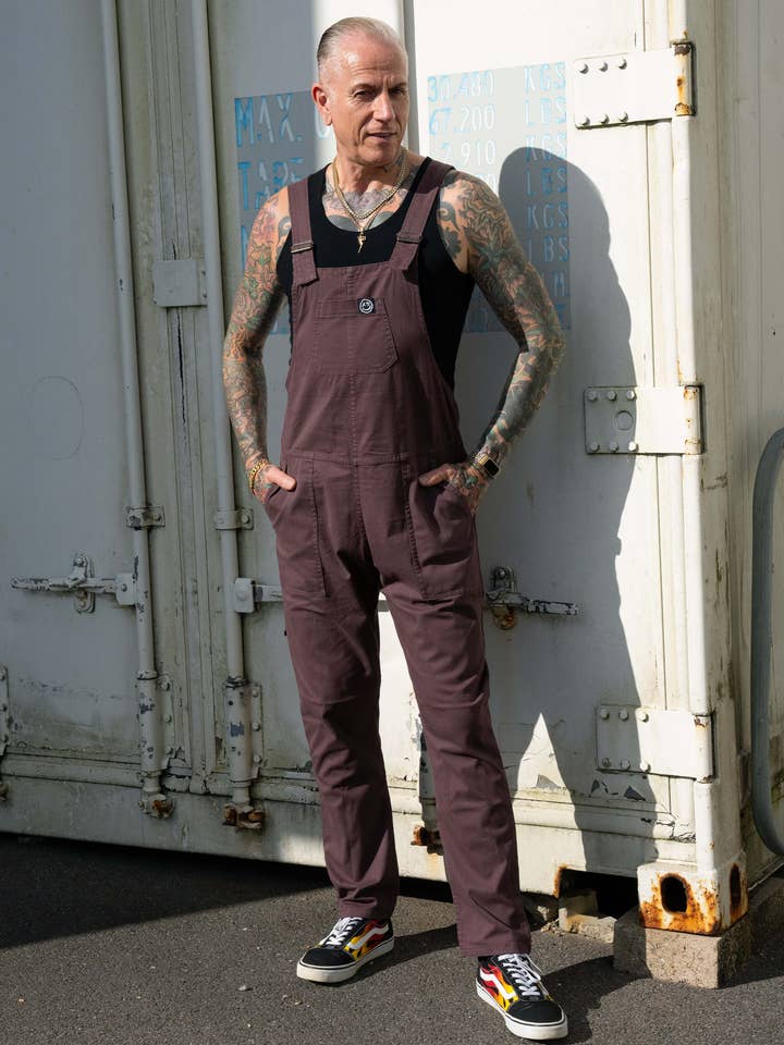 Rebel Romance Plum Mocha Stretch Dungarees for wholesale by Rebel Romance