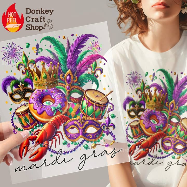 Mardi Gras DTF Transfers, Ready to press for wholesale by Donkey Craft