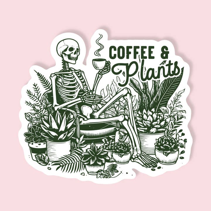Coffee & Plants Skeleton Sticker for wholesale by Urban Brew