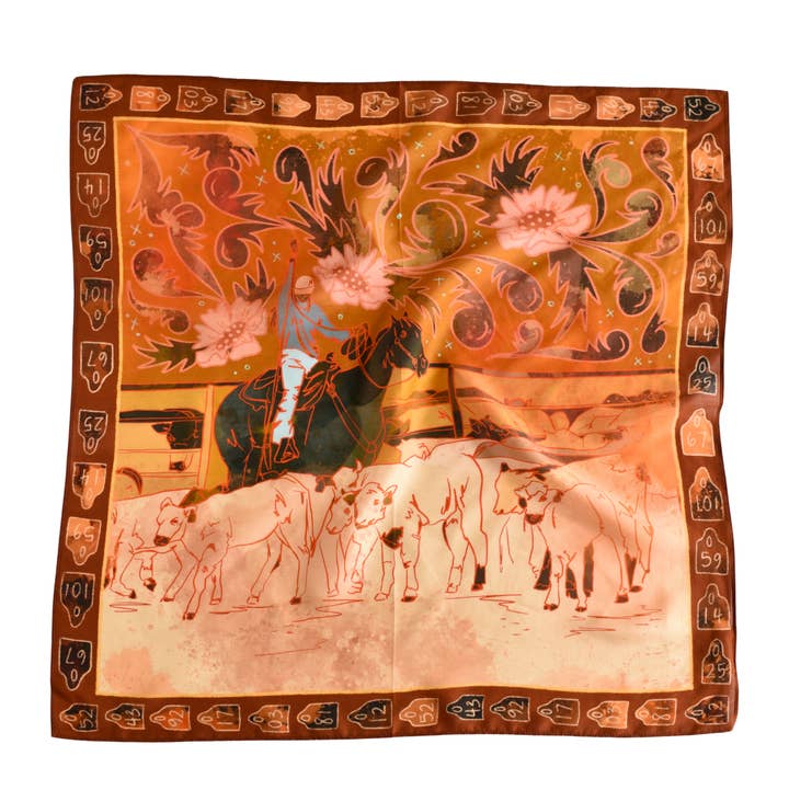 Tirzah Lane Art - Venta al por mayor Bufanda - Mujer - Pañuelo de Seda Occidental de Vaquera Redonda