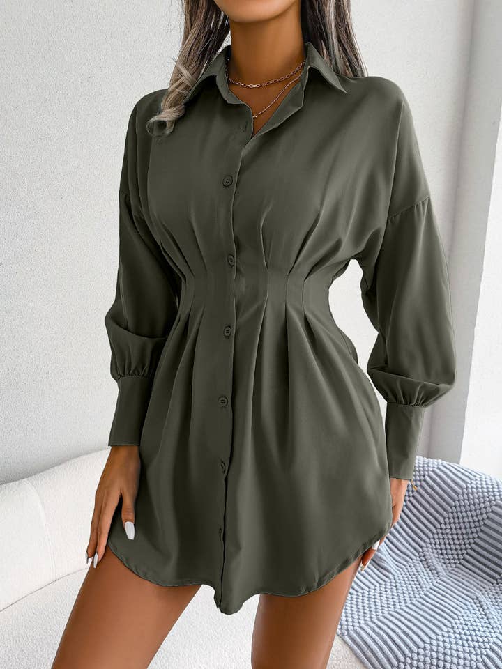 Anna Kaci Wholesale – wholesale Dress – Women's – Pleated-Waist Button-Front Shirt Dress14