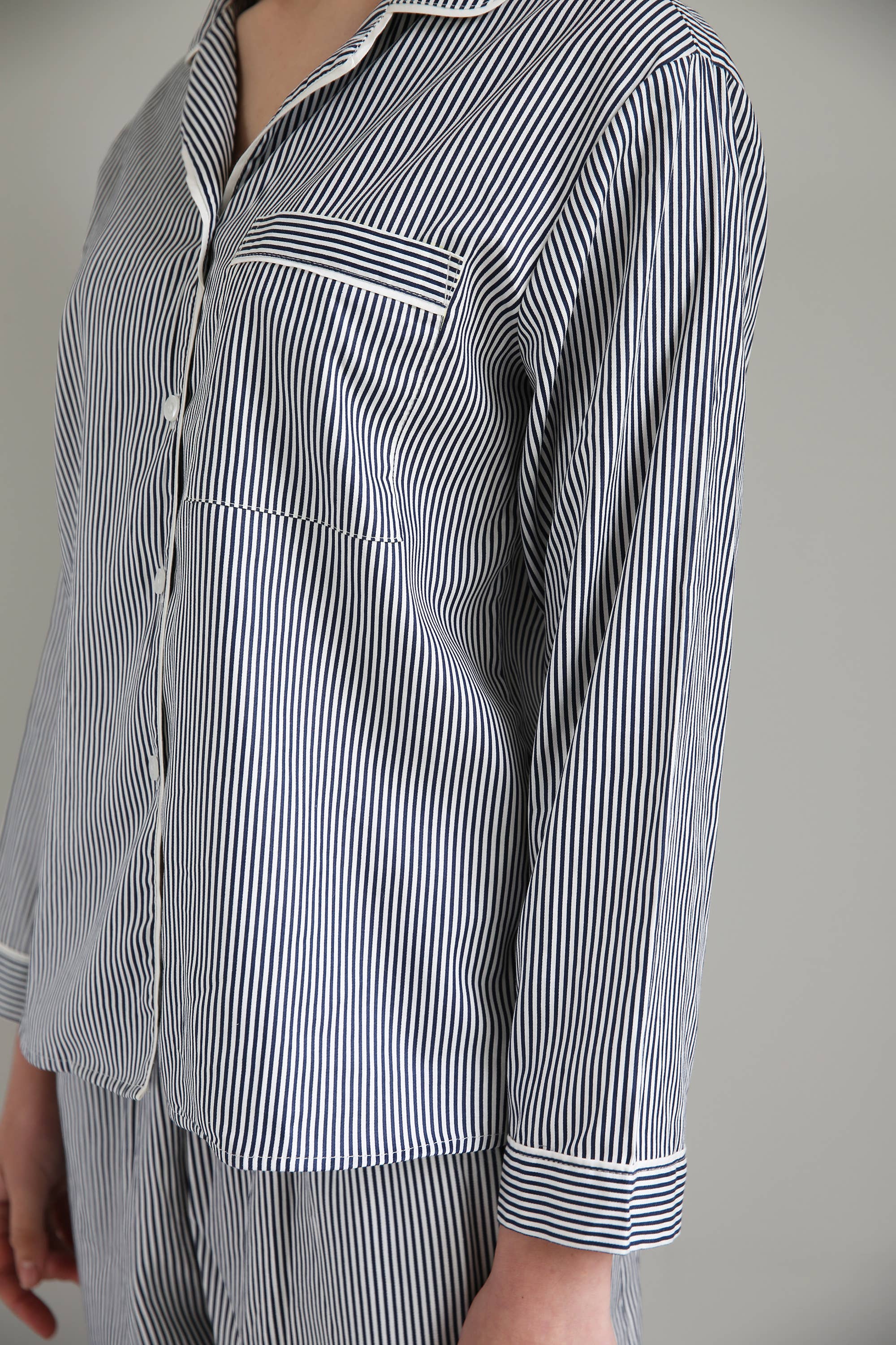 Me+Lia - Wholesale Sleepwear Set - Women's - Cecile Pyjama PJs Long Set - Navy Pinstripe5