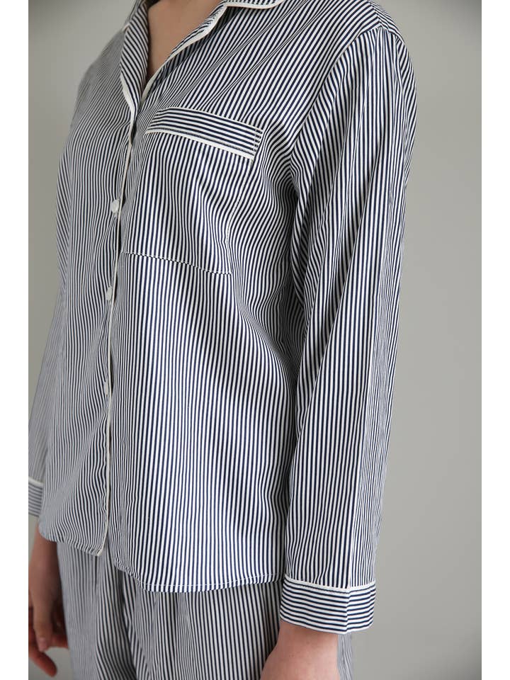 Me+Lia - Wholesale Sleepwear Set - Women's - Cecile Pyjama PJs Long Set - Navy Pinstripe5