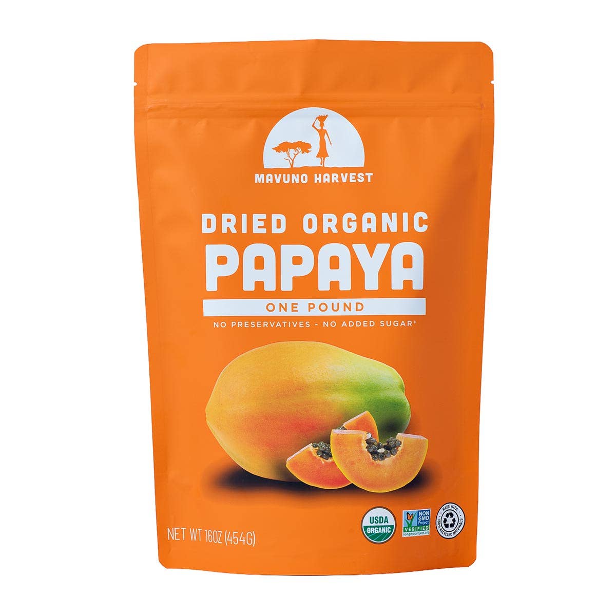Mavuno Harvest Organics - Wholesale Dried/Dehydrated Fruit - Organic Dried Papaya, 6-pack case5
