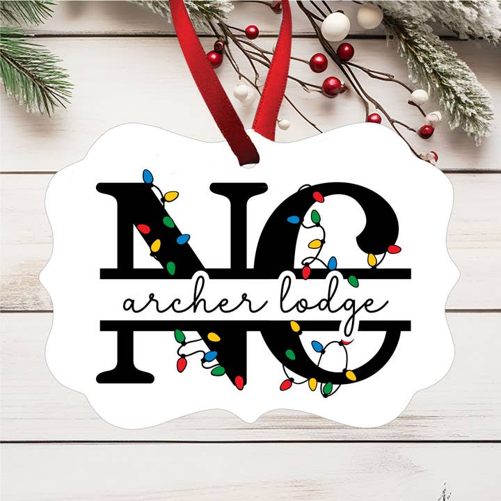 Giftable Memories - Wholesale Ornament - CUSTOM Split Christmas Light Font State Town Ornament