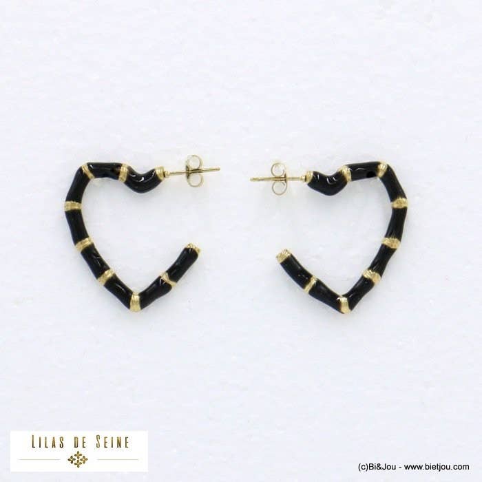 Lilas de Seine - Wholesale Hoop Earrings - Enamel steel heart half creole earrings 03220290