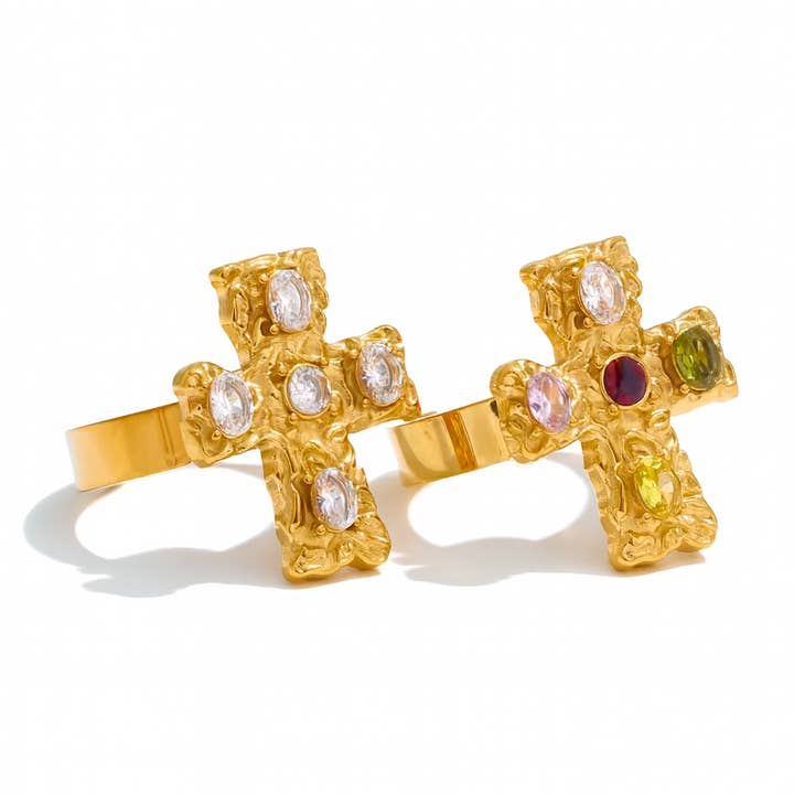 CZ Cross Rings - Open Back - Religious Rings - Waterproof for wholesale by Animira Jewels
