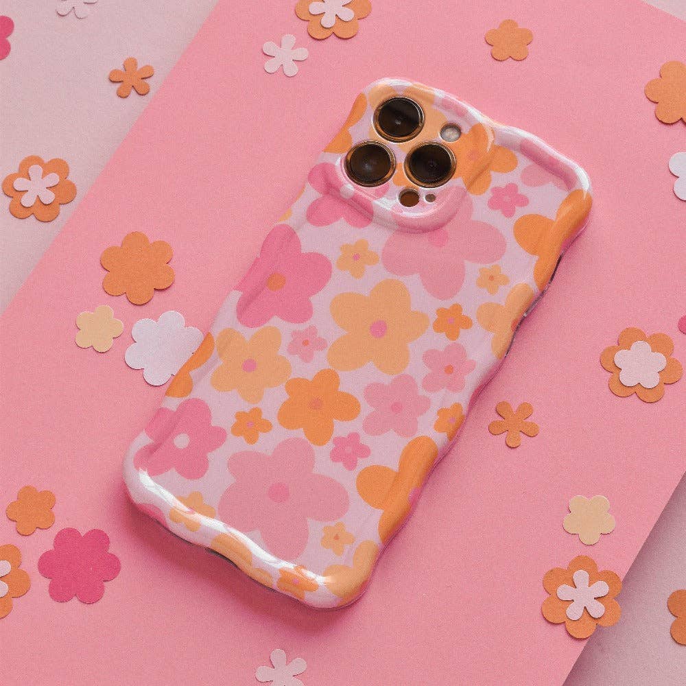 Coconut Lane - Wholesale Phone Case - Women's - Wavy Phone Case - Pink & Orange Bloom0