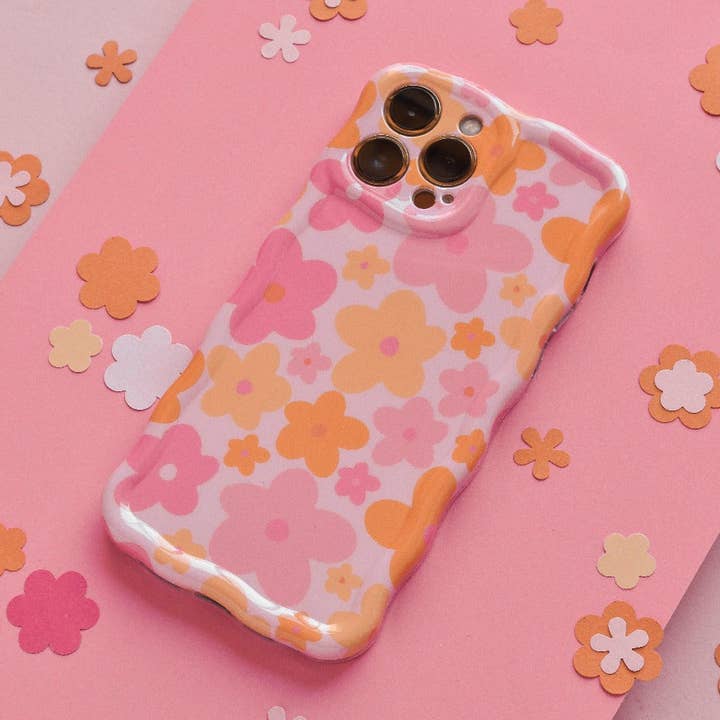 Wavy Phone Case - Pink & Orange Bloom for wholesale by Coconut Lane