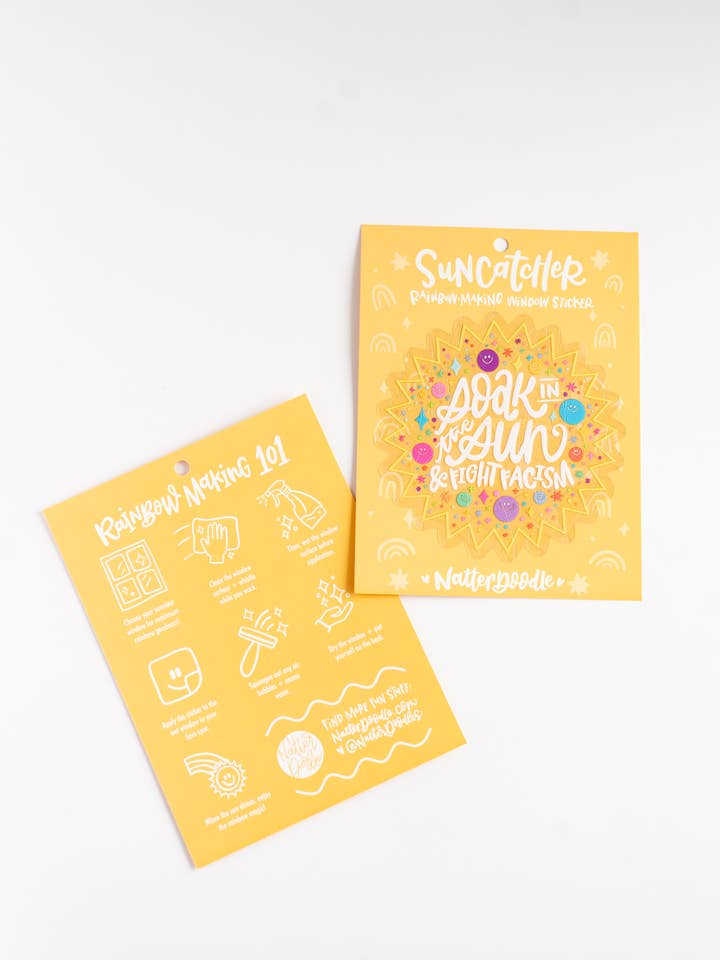 Soak in the Sun & Fight Fascism – Prismatic Rainbow Suncatch for wholesale by NatterDoodle