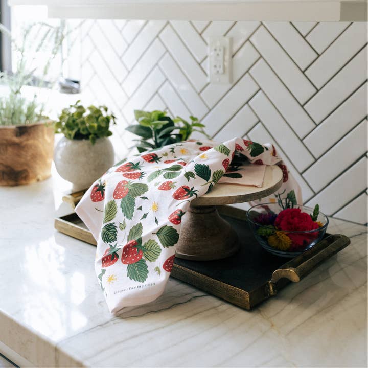 Paper Farm Press - Wholesale Tea Towel - Strawberry Patch Tea Towel1