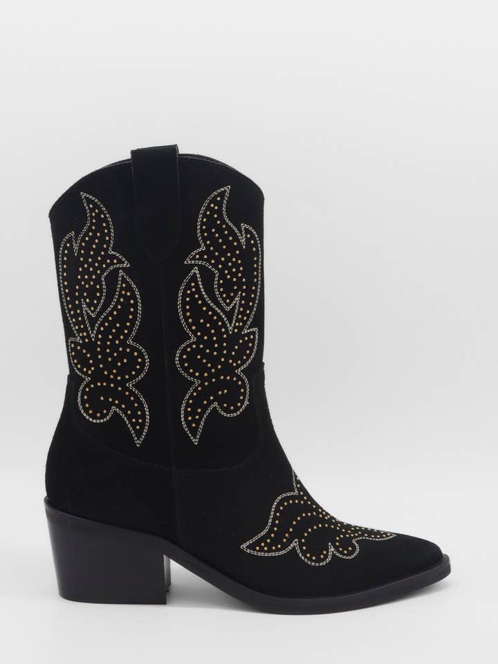 Broadway western boots in black suede women's shoes for wholesale by STIVALI NEW YORK