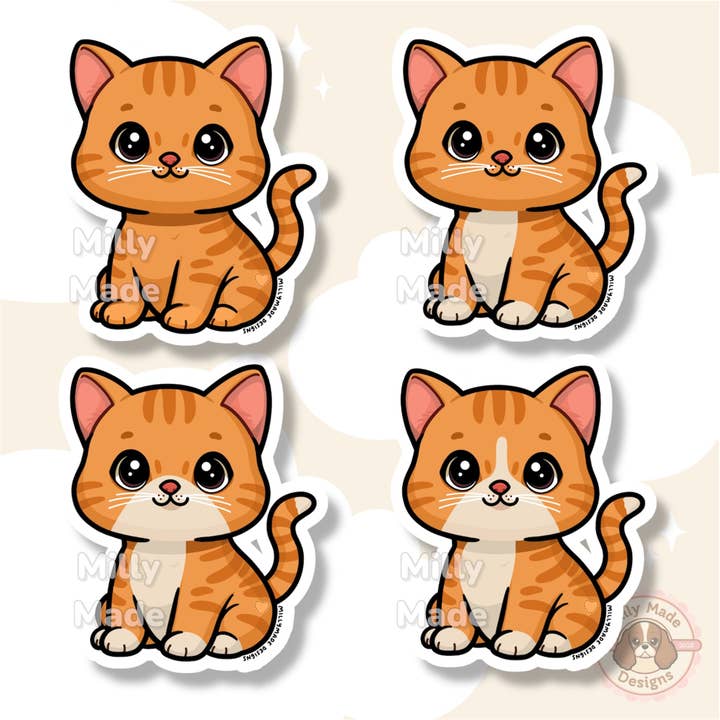 Orange Shorthaired Tabby Cat Sticker | Cute Cartoon Vinyl Decal | Durable | For Laptops, Journals | Cat Lover Gift for wholesale by Milly Made Designs