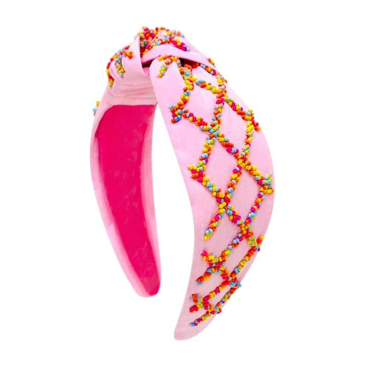 Seed Bead Knot Headband - Pink for wholesale by Golden Lily