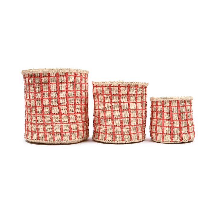 SAHIHI: Red Check Woven Storage Basket | Planter | Toy Basket | Desk Tidy for wholesale on Faire0