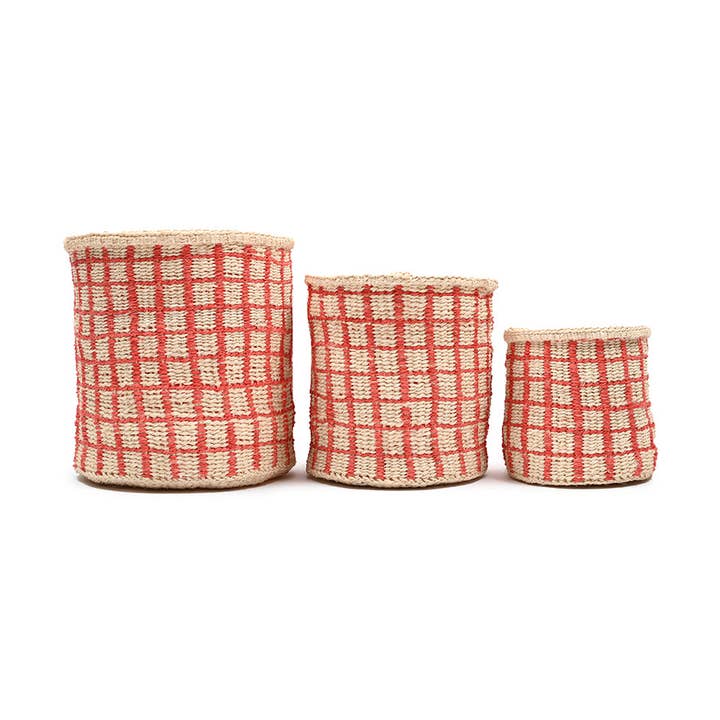 SAHIHI: Red Check Woven Storage Basket | Planter | Toy Basket | Desk Tidy for wholesale on Faire0