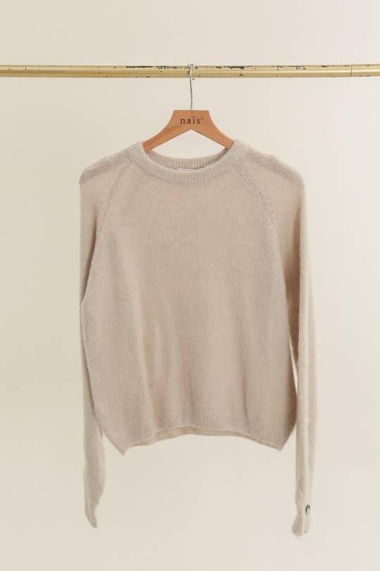 NAÏS PARIS - Wholesale Knit Sweater - Women's - Round neck sweater with buttoned sleeves in kid mohair and merino wool0