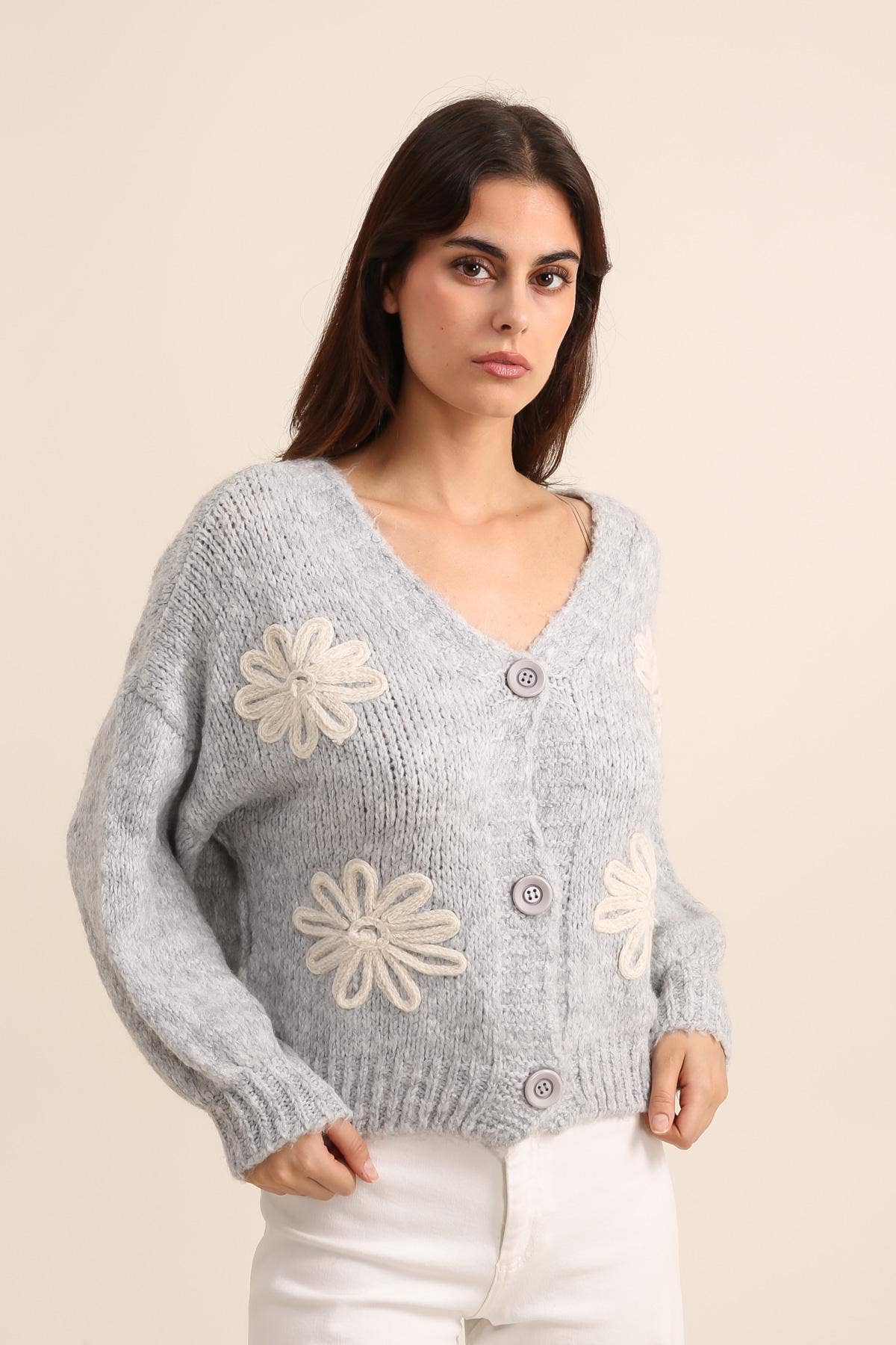 LÉA & LUC - Vente Cardigan – femme - Gilet cardigan col en V et motif fleur REF. 307798