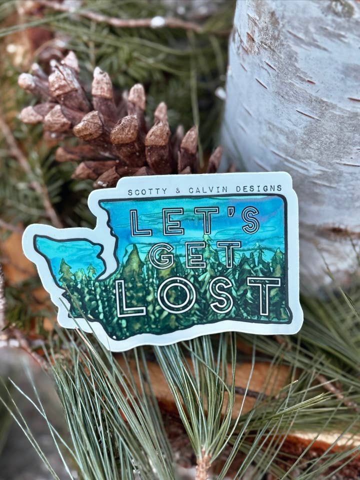 Adesivo Let's Get Lost Washington State per la vendita all'ingrosso da parte di Scotty + Calvin Designs