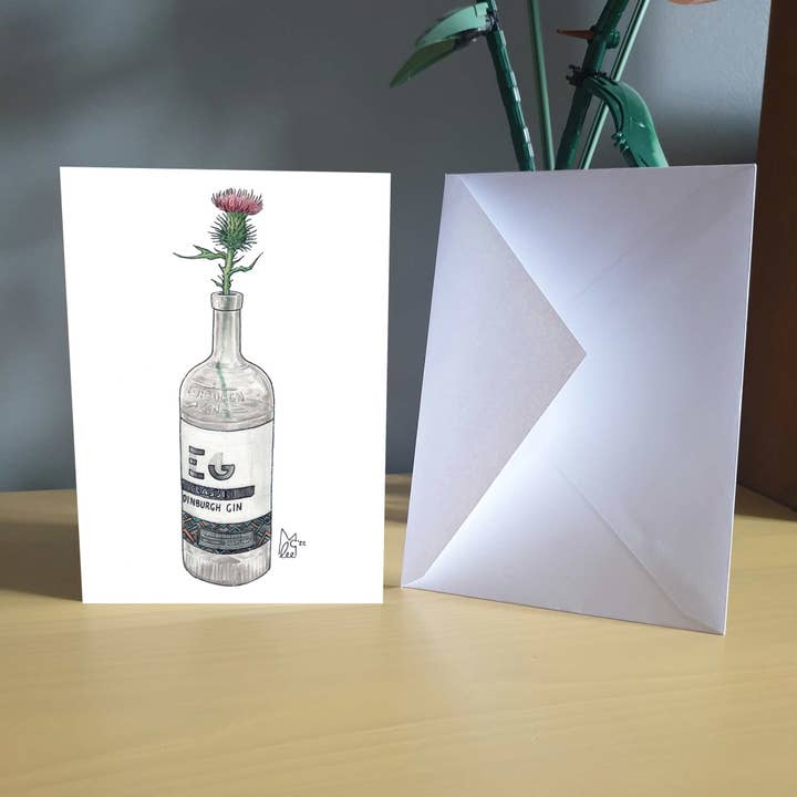 Lee McGuire Art – wholesale Everyday greeting card – Thistle in Edinburgh Gin Greeting card2