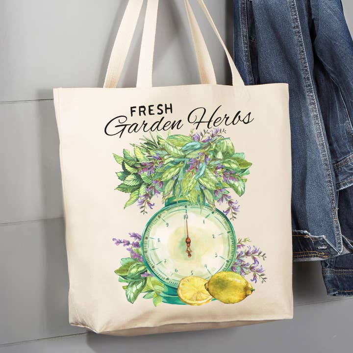 Modern Farmhouse Fresh Garden Herbs 12 oz Canvas Tote Bag for wholesale by Avery Lane Gifts