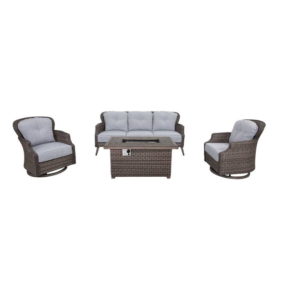 Grey Tenaya 4-Piece Firepit Set with Swivel Rocking Chairs for wholesale on Faire1
