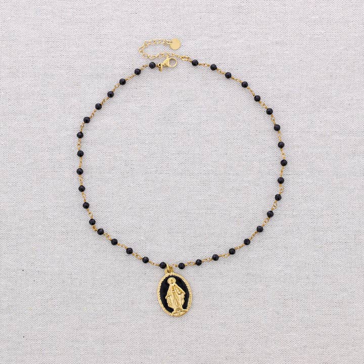 Ketting Staal Kralen Stenen Hanger Maagd Emaille voor wholesale door Sonata