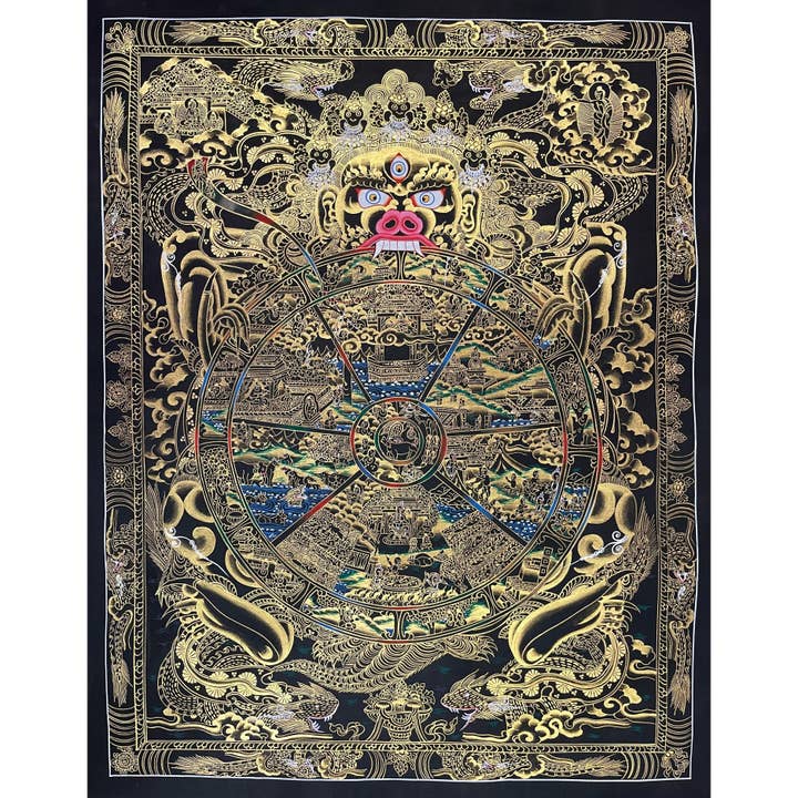 Livshjulet Tibetansk Thangka Maleri for engroshandel hos Art Of Tibet