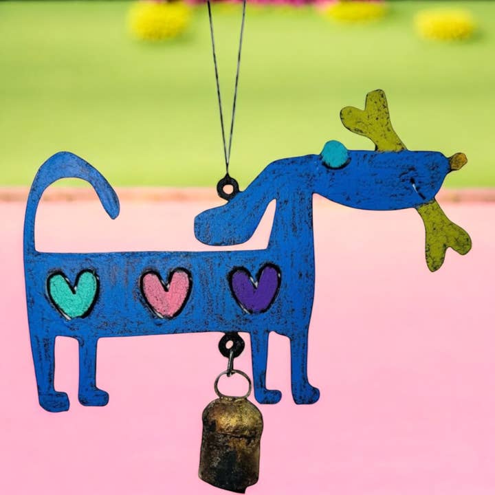 Metal Dog wind chime pet store gifts animal lover dog bone for wholesale by Whimsies