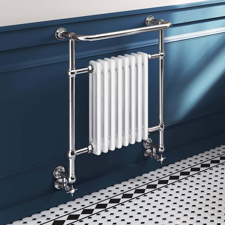 Bathroom4Less – wholesale Towel holder/hanger – iBathUK Belford Traditional Vertical Heated Towel Radiator Rail, Curved Towel Warmer, 8 Column Floor Mounted, Designer Heated Towel Rail, 820x485mm