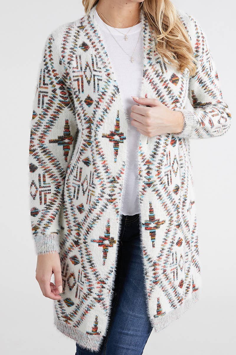 Oceanus Apparel - Wholesale Cardigan – Women’s - OUG10209 Abstract print long knit cardigan sweater3