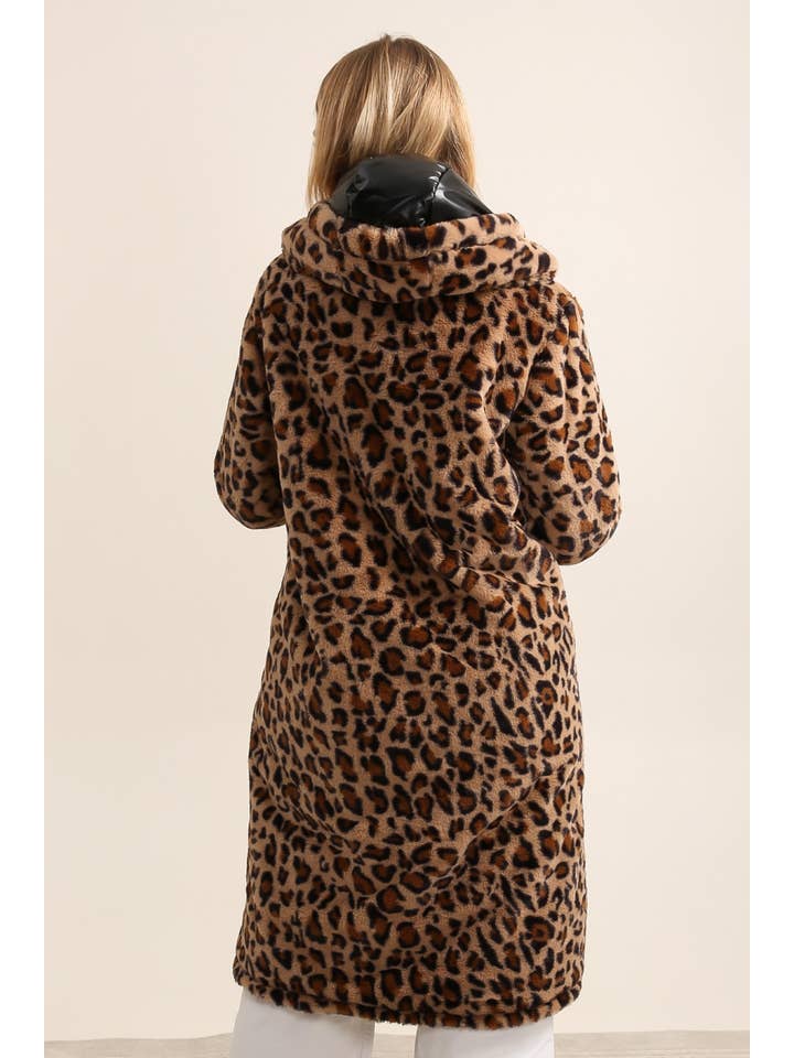 Attrait Paris - Venta al por mayor Chaqueta - Mujer - Chaqueta extralarga reversible de piel de leopardo con capucha