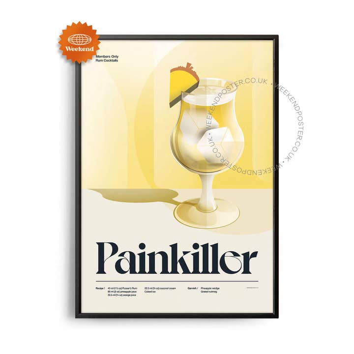 Affiche de cocktail antidouleur rétro du milieu du siècle pour la vente par Weekend Concept