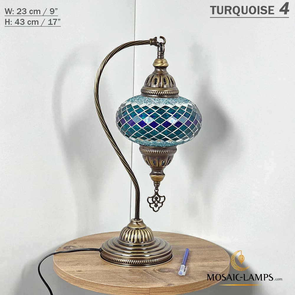 Mosaic Lamps - Wholesale Accent/Desk Lamp - 10+Colors - Gooseneck Large Globe Mosaic Table Lamp, Turkish83