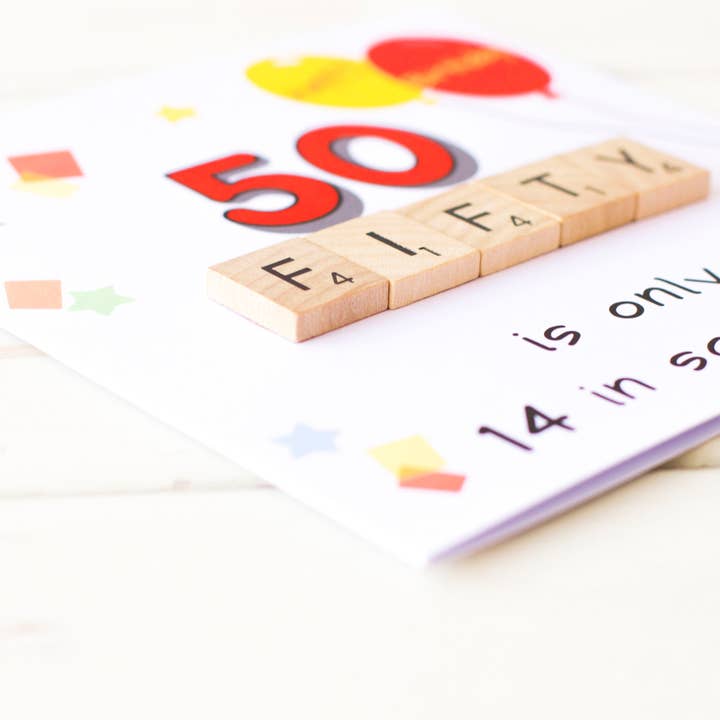 fizzi-jayne - Wholesale Birthday Card - 50 is only 14 in Scrabble. Funny 50th Birthday Card