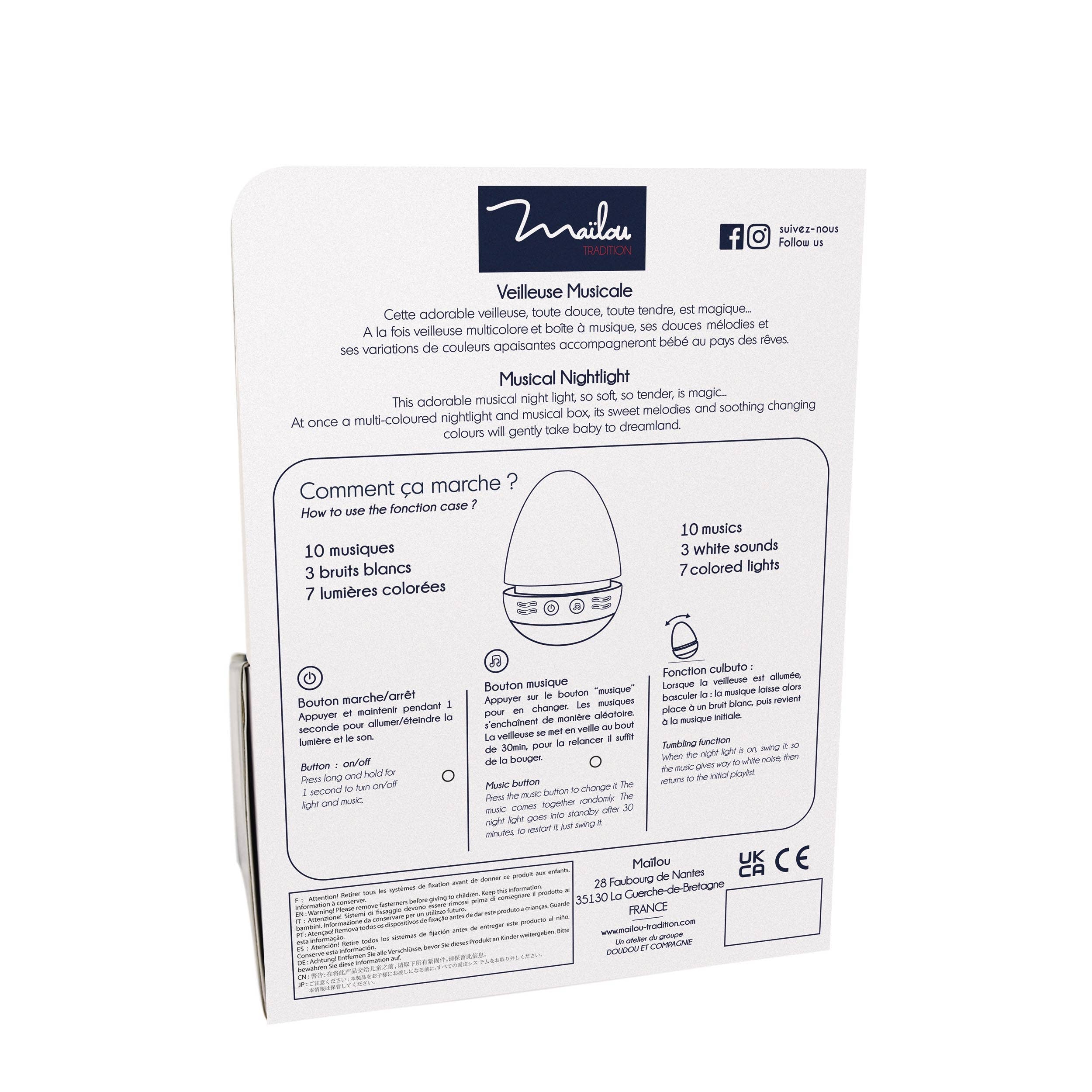 MAÏLOU TRADITION – wholesale Nattlampa - Barn och baby – Musikaliskt nattljus i form av rosa kanin och katt2