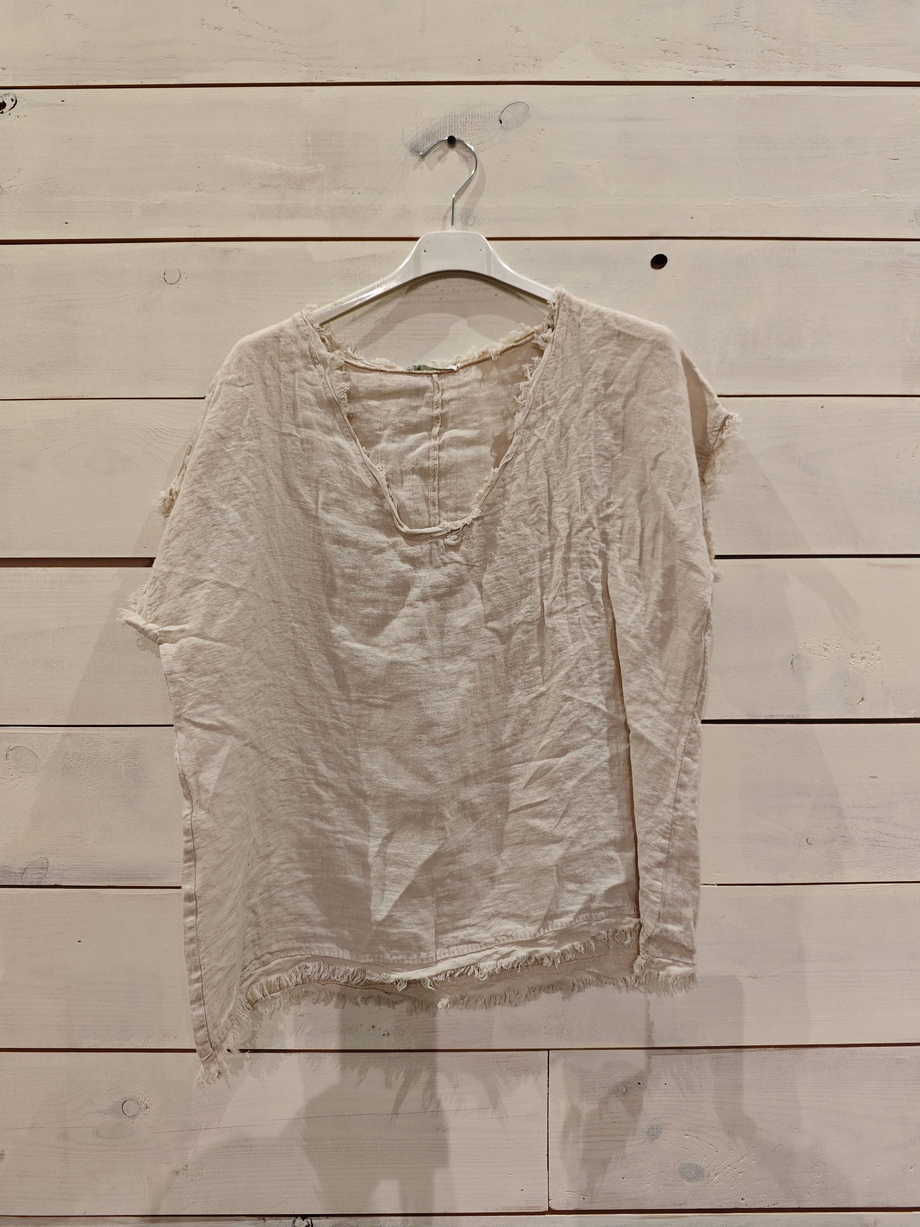Linos y Textiles - Vendita all'ingrosso Camicetta - Donna - Blusa con frange in lino 100%1