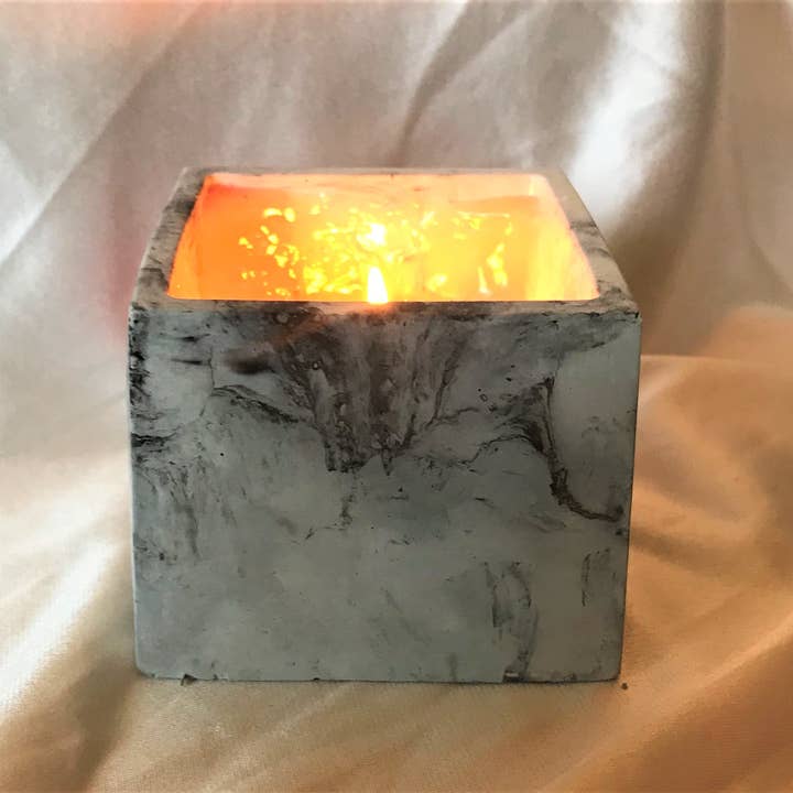 Cement Container Candle - Square Wood Wick-Premium Scents for wholesale by The Village Candle Shop